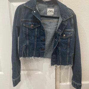 Zara cropped dark denim jacket
